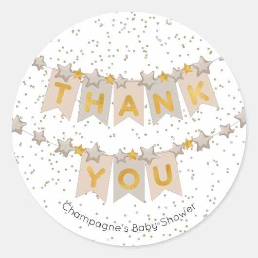Boho Beige Bunting Flags金ゴールドありがとう ラウンドシール (正面)