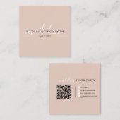 Boho Beige Calligraphy Script QR code スクエア名刺 (正面/裏面)