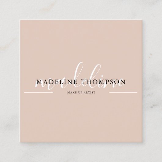 Boho Beige Calligraphy Script QR code スクエア名刺 (正面)