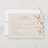 Boho Beige Dried Flower and White Roses Wedding 出欠カード (正面)