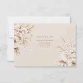 Boho Beige Dried Flower and White Roses Wedding 出欠カード (裏面)