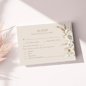 Boho Beige Dried Flower and White Roses Wedding 出欠カード