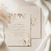 Boho Beige Dried Flower and White Roses Wedding 招待状