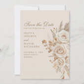 Boho Beige Dried Flowers and Roses Wedding  セーブザデート (正面)