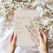 Boho Beige Dried Flowers and Roses Wedding  セーブザデート