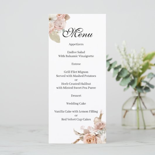 Boho Beige floral  Menu メニュー (スタンド正面)