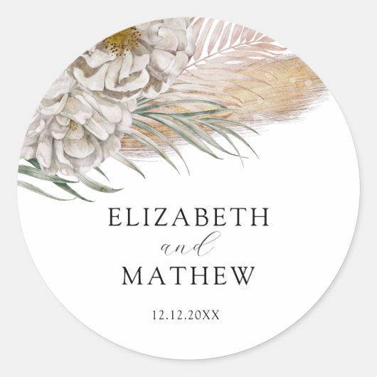 Boho Beige Floral Wedding  ラウンドシール (正面)