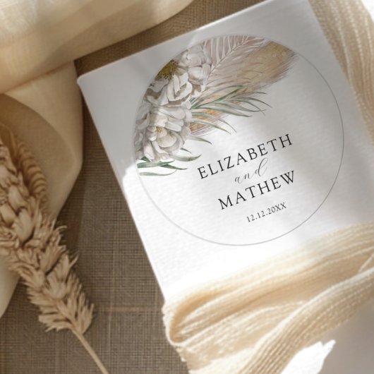 Boho Beige Floral Wedding  ラウンドシール