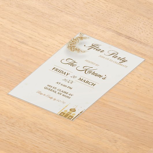 Boho Beige Minimalist Mosque Ramadan Iftar Party  アクリル招待状 (レイダウン)