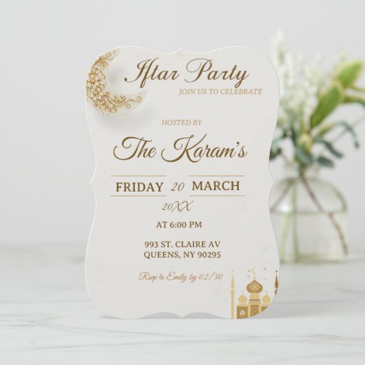Boho Beige Minimalist Mosque Ramadan Iftar Party  招待状 (スタンド正面)
