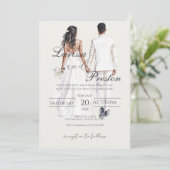 Boho beige with bride and groom wedding 招待状 (スタンド正面)