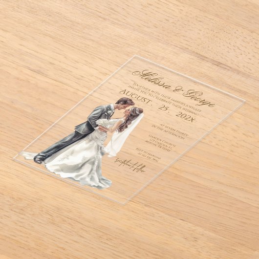 Boho beige with bride Wedding アクリル招待状 (レイダウン)
