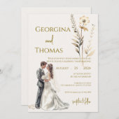 Boho beige with bride Wedding  招待状 (正面/裏面)