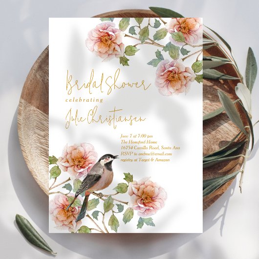 Boho Bird in Florals Bridal Shower 招待状