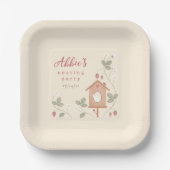 Boho Birds Berries Nesting Party Girl Baby Shower ペーパープレート (正面)