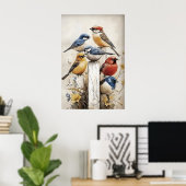 Boho Birds On Fence Print, Bird Rustic Nursery ポスター (ホームオフィス)