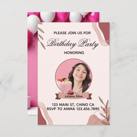 Boho Birthday Invite 招待状 (正面/裏面)