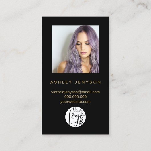 Boho Black and Gold Script Photo Thank You Logo 名刺 (裏面)