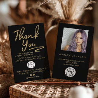 Boho Black and Gold Script Photo Thank You Logo 名刺