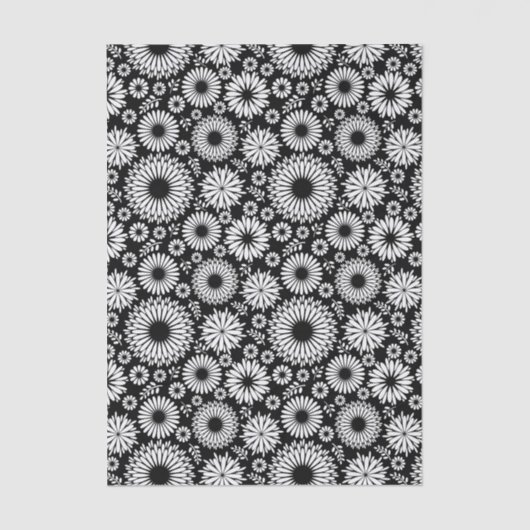Boho Black and White Folk Flower Starburst Pattern 薄葉紙 (正面)