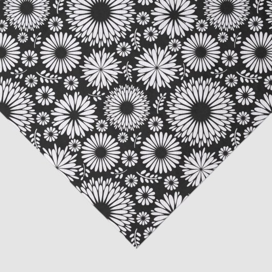 Boho Black and White Folk Flower Starburst Pattern 薄葉紙 (詳細)