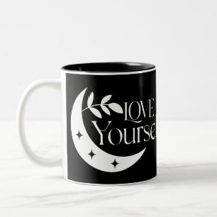 Boho Black and White Love Yourself カスタム写真 ツートーンマグカップ