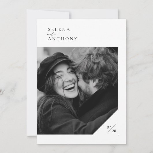 Boho Black and White Minimalist Photo 結婚's 招待状 (正面)