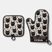 Boho Black Cats and 離れ Cats Pattern最高の Mom. 鍋つかみ&鍋敷きセット (正面)