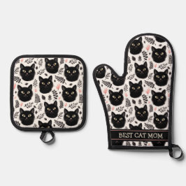 Boho Black Cats and 離れ Cats  Pattern最高の Mom. 鍋つかみ&鍋敷きセット