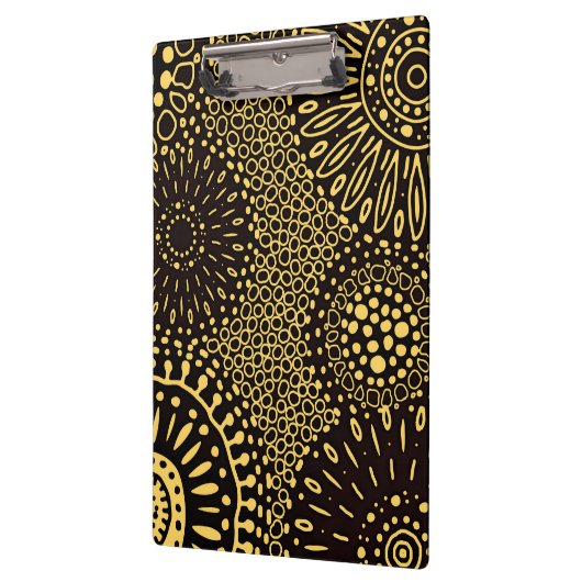 Boho Black Gold Ethnic Floral Pattern Clipboard クリップボード (左)