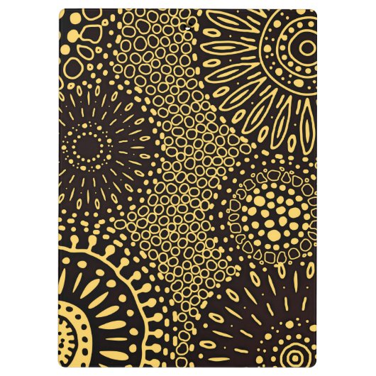 Boho Black Gold Ethnic Floral Pattern Clipboard クリップボード (裏面)