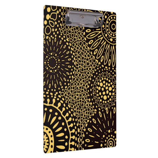 Boho Black Gold Ethnic Floral Pattern Clipboard クリップボード (右)