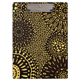 Boho Black Gold Ethnic Floral Pattern Clipboard クリップボード