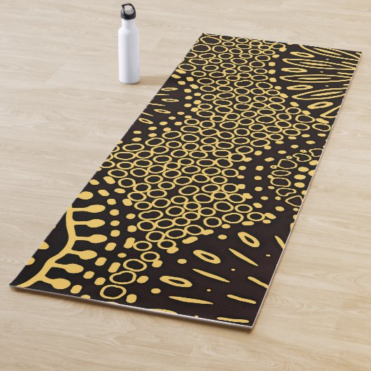 Boho Black Gold Ethnic Floral Yoga Mat ヨガマット (インサイチュ)