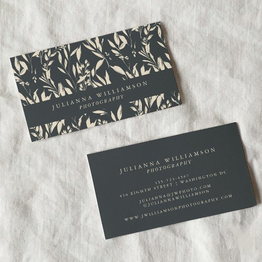 Boho Black Hand Drawn Floral Professional 名刺