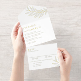 Boho Black Minimalist Foliage Wedding オールインワン招待状