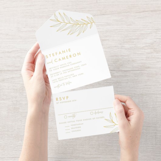 Boho Black Minimalist Foliage Wedding オールインワン招待状 (切り取り部)