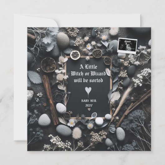 Boho Black Pregnancy Announcement | Baby Reveal 案内状 (正面)