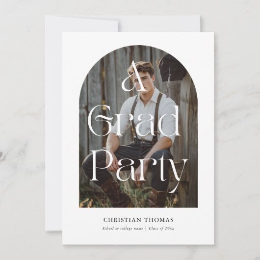 Boho Black & White 2写真モダン卒業 招待状 (正面)