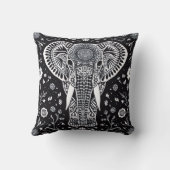 Boho Black & White Batik Elephant クッション (裏面)