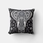Boho Black & White Batik Elephant クッション (正面)