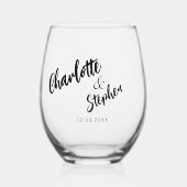 Boho black white minimalist script wedding custom  ステムなしワイングラス (正面)