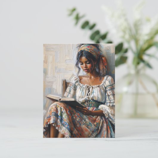 Boho Black Woman Reading Bohemian ポストカード (スタンド正面)