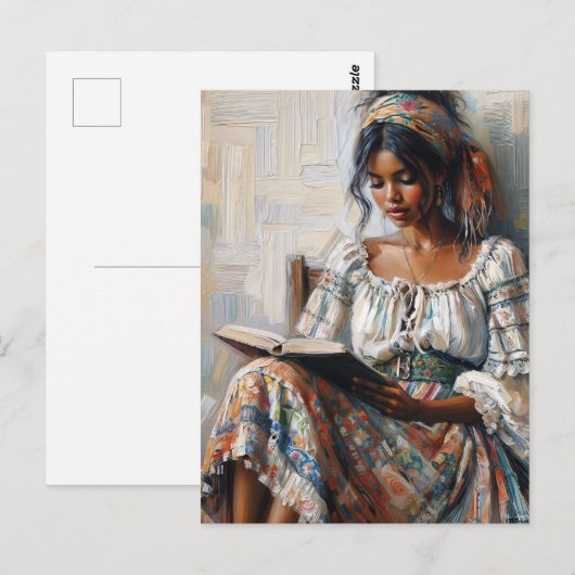 Boho Black Woman Reading Bohemian ポストカード (正面/裏面)