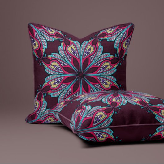 Boho Bloom in Burgundy クッション