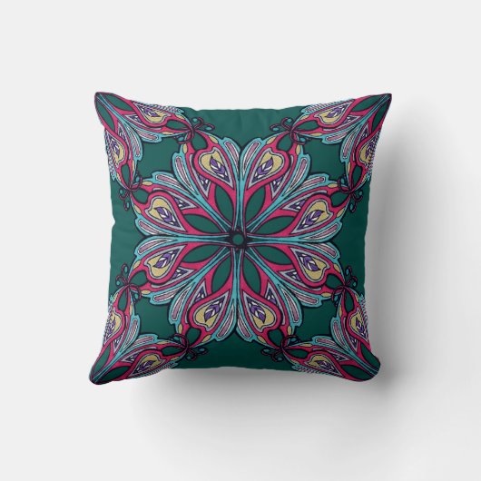 Boho Bloom in Deep Teal クッション (裏面)