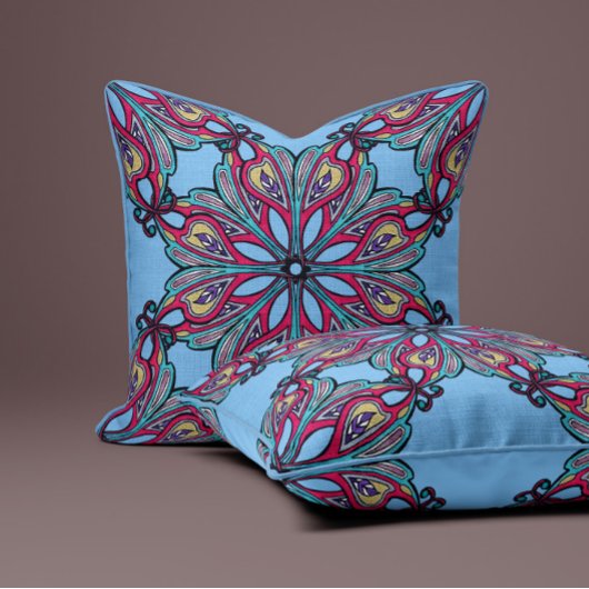 Boho Bloom in Sky Blue クッション