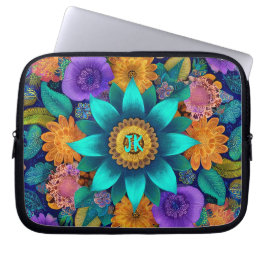 Boho Bloom Mandala, Turquoise, Floral   ラップトップスリーブ