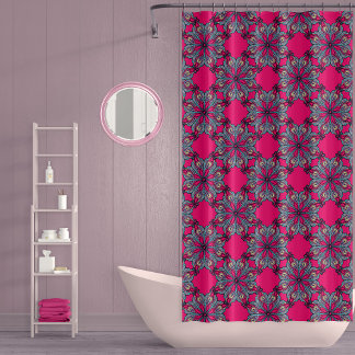 Boho Bloom Shower Curtain in Hot Pink シャワーカーテン
