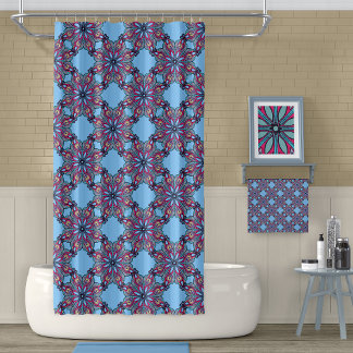 Boho Bloom Shower Curtain in Sky Blue シャワーカーテン